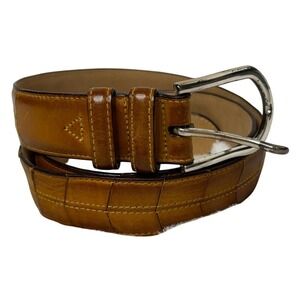 Bullock &‎ Jones Mens Tan Leather Belt Silver Buckle Sz 40 Contrast Stitching